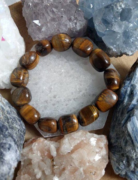 tigers eye chunky bracelet large stone crystal healing natural stone protection safe travel gift for him or her jewellery for men or women