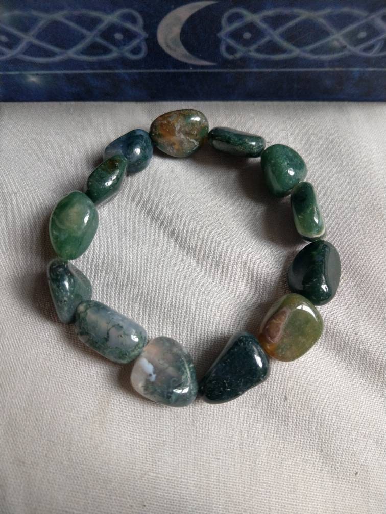 Green Moss Agate chunky bracelet Crystal healing natural  stone large nuggets