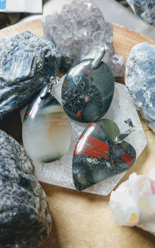 bloodstone large pendant random shapes natural stone crystal jewellery