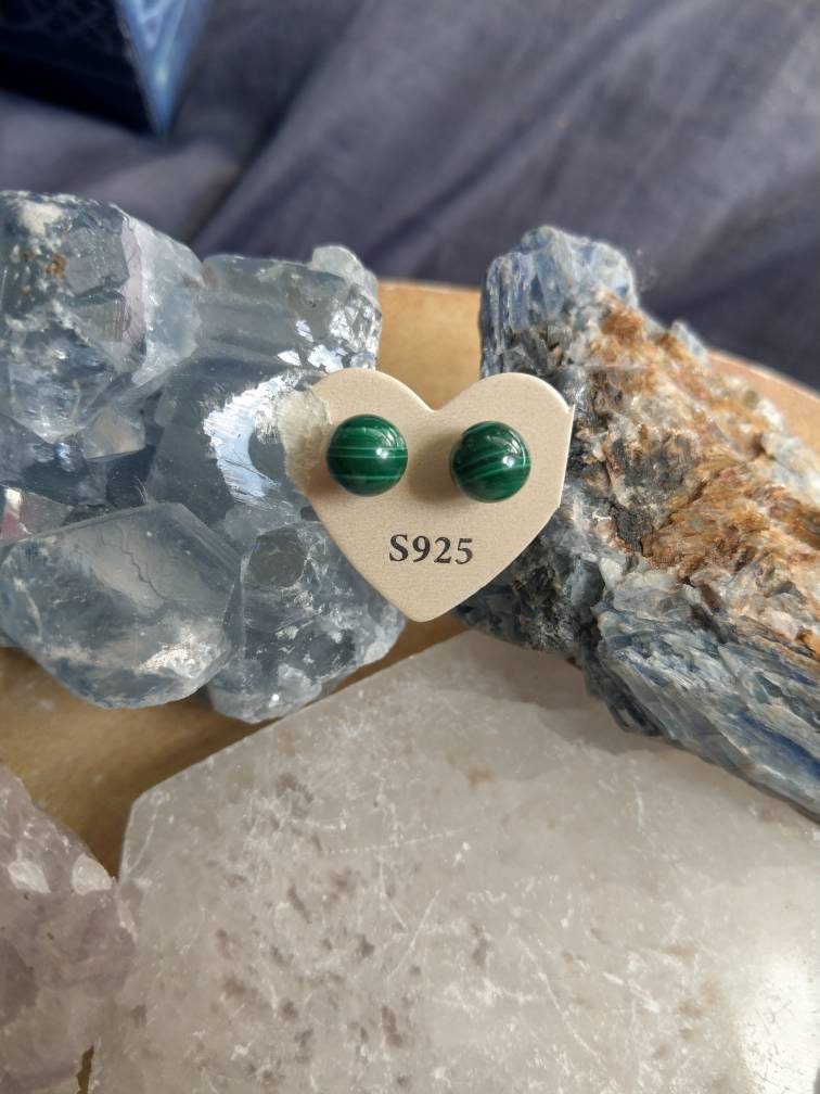 malachite stud earring 925 silver crystal healing natural stone