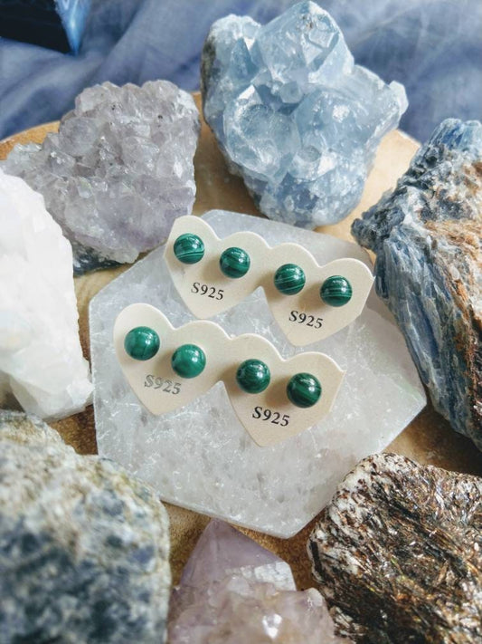 malachite stud earring 925 silver crystal healing natural stone