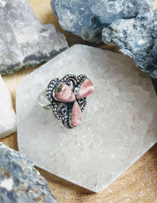 Rhodochrosite ring in 925 silver ring size 7.5/P crystal jewelry natural stone