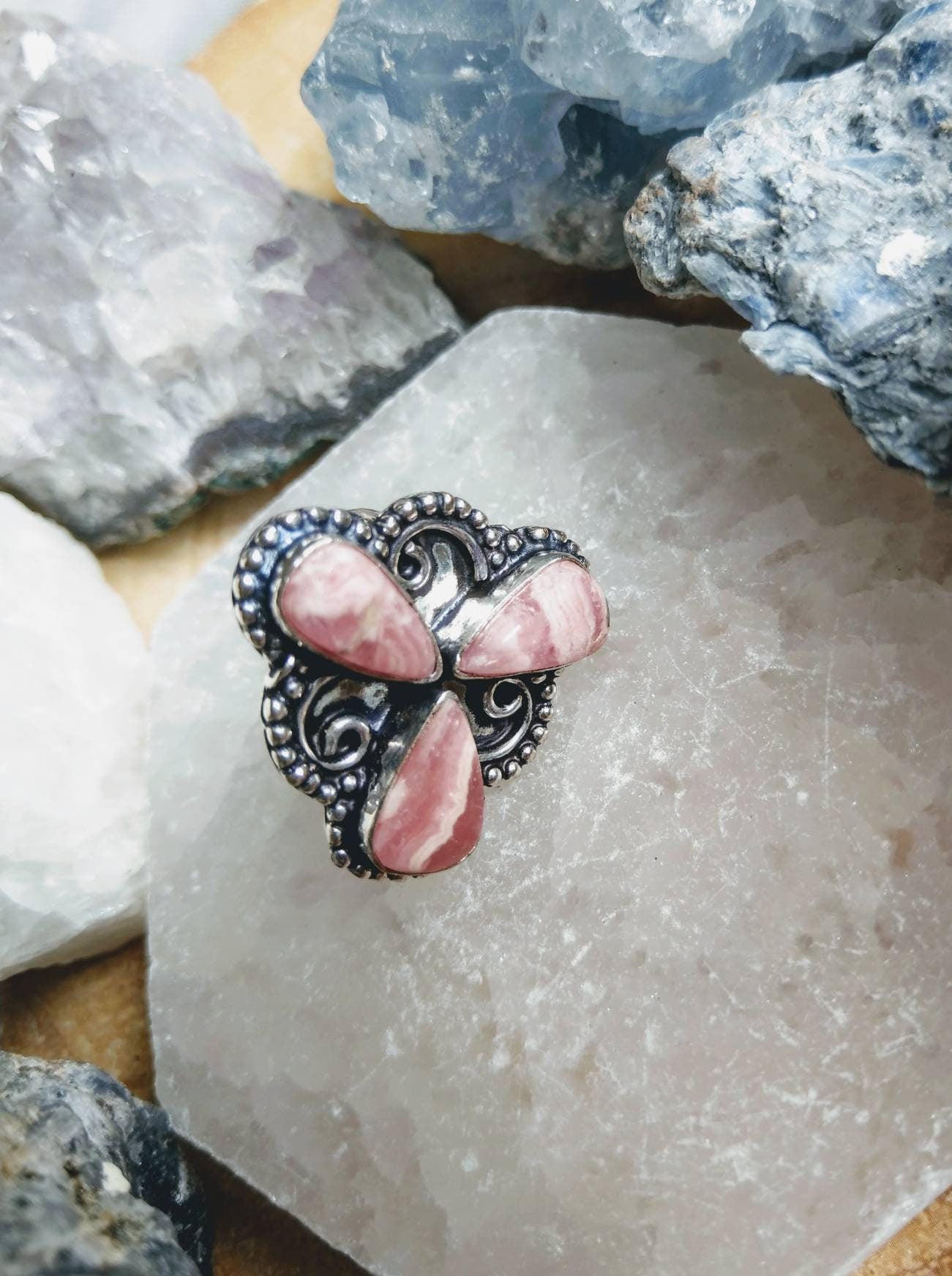 Rhodochrosite ring in 925 silver ring size 7.5/P crystal jewelry natural stone