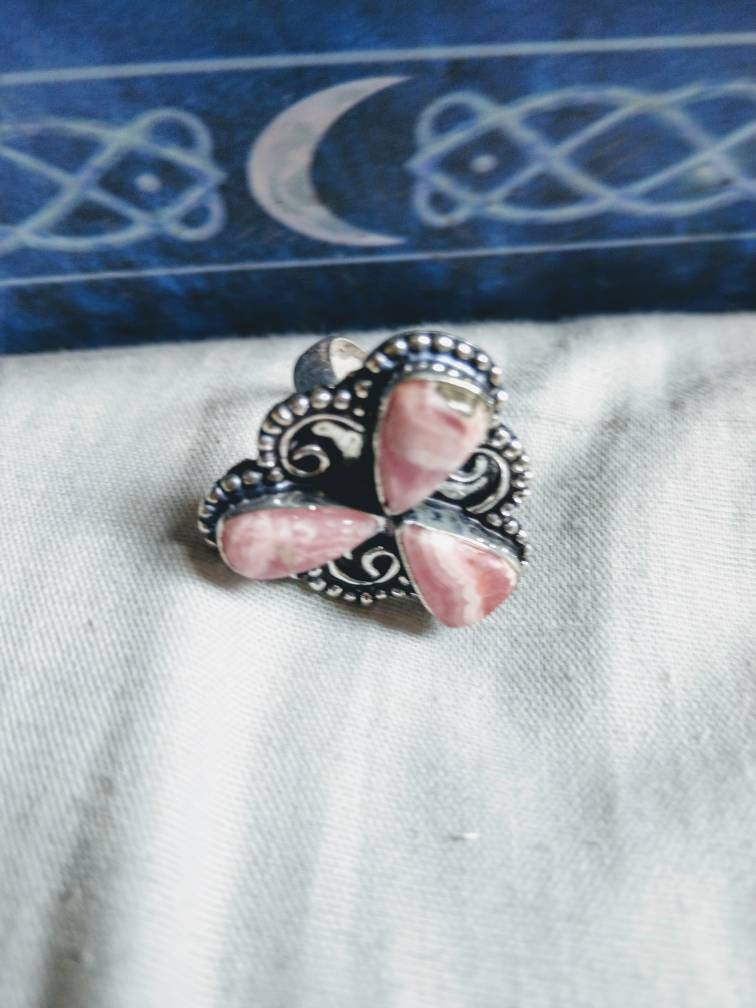 Rhodochrosite ring in 925 silver ring size 7.5/P crystal jewelry natural stone