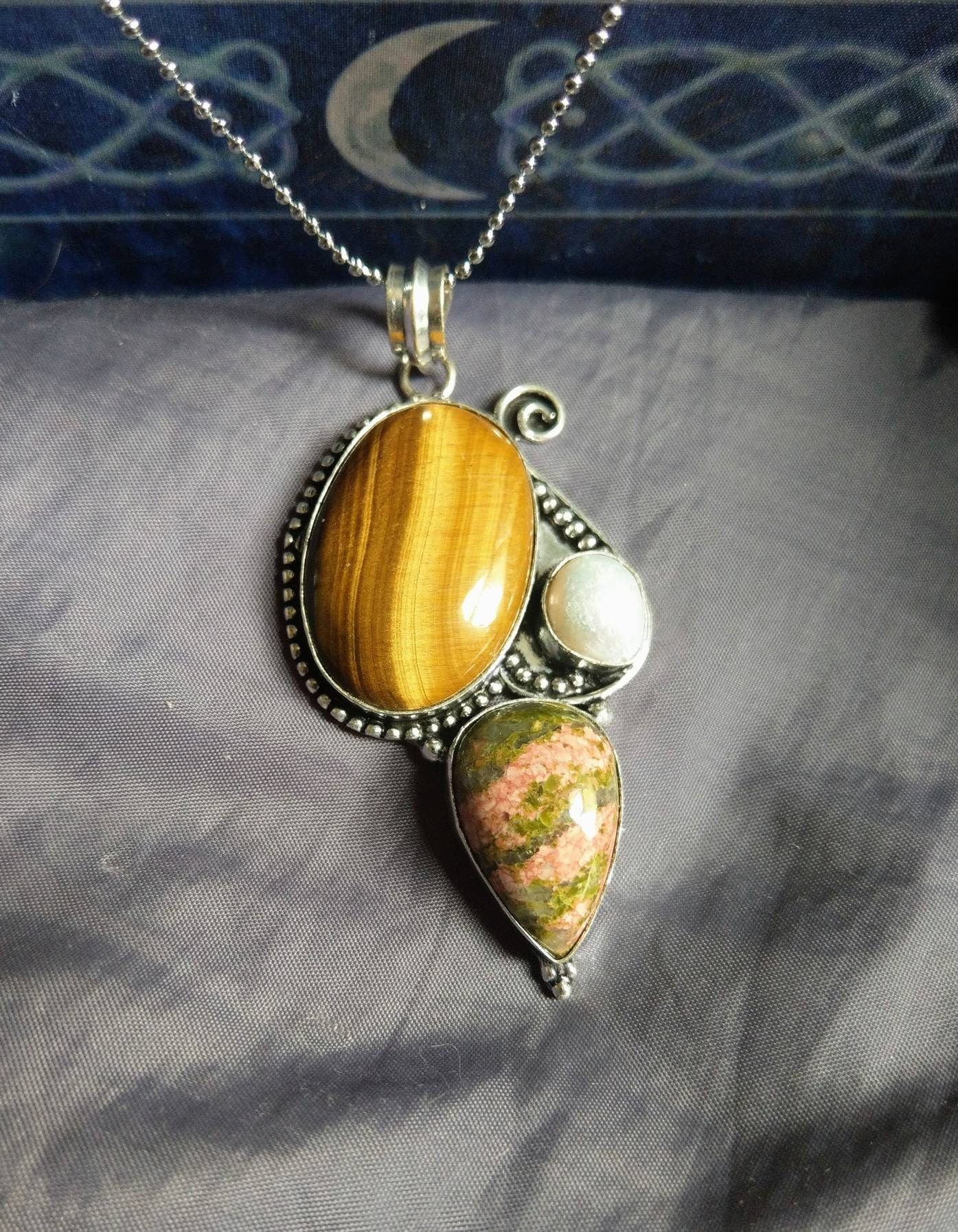 Tigers eye necklace mother of pearl and unakite in 925 silver pendant crystal jewelry natural stone