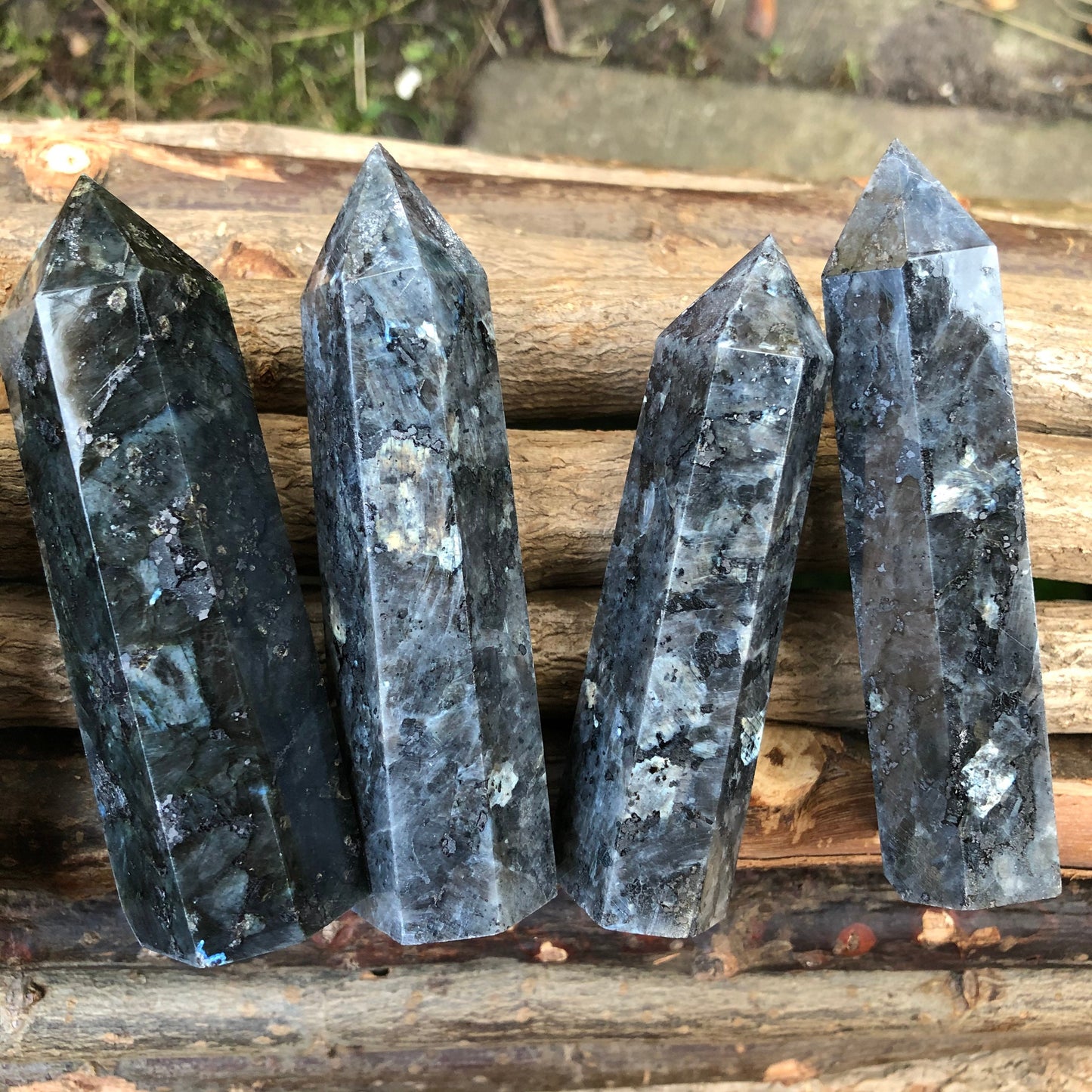 Larvikite black Moonstone tower point crystal healimg witchy home decor gift