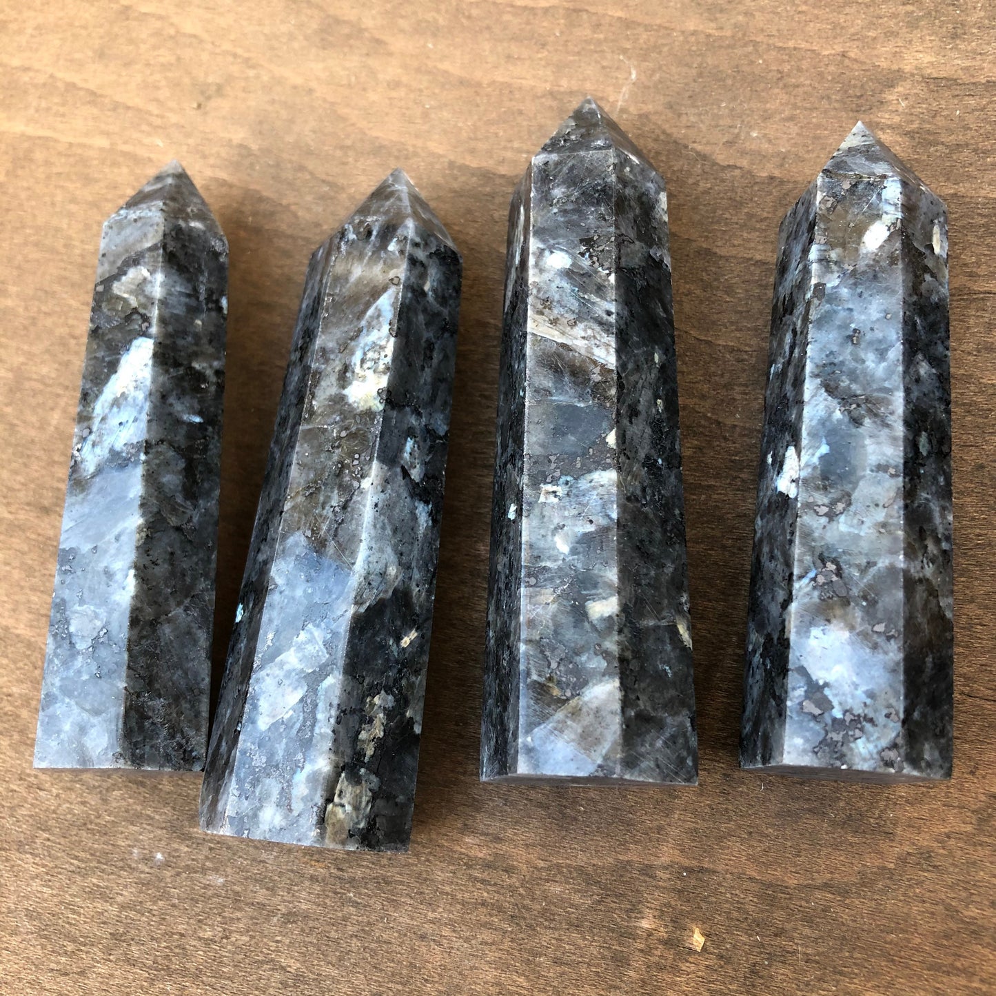 Larvikite black Moonstone tower point crystal healimg witchy home decor gift