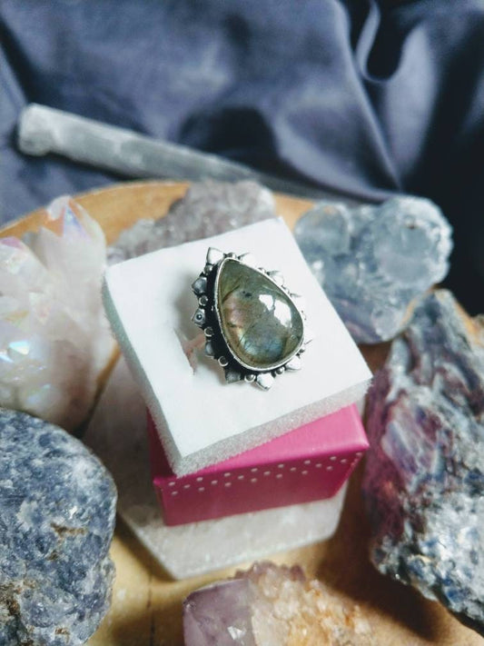 Labradorite ring 925 Silver size 9.5 crystal healing natural Stone witchy jewellery for him or her jewelry for men or women