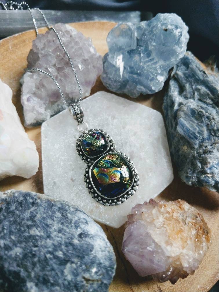 Dichroic glass pendant 925 silver jewellery glass pendant witchy jewelry womens necklace