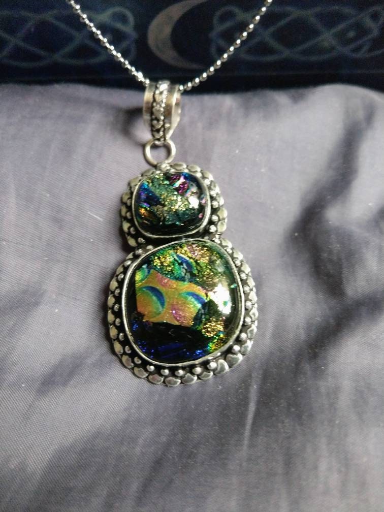 Dichroic glass pendant 925 silver jewellery glass pendant witchy jewelry womens necklace