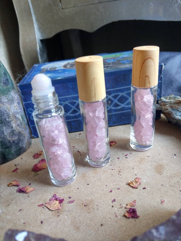 Rose quartz roller ball perfume bottle Crystal healing natural stone aromatherapy