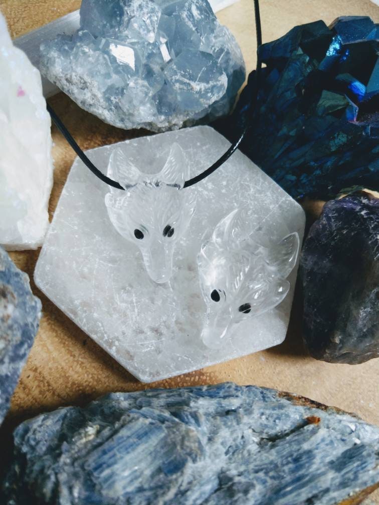 Clear Quartz wolf choker necklace crystal healing natural stone witchy jewellery for him or her