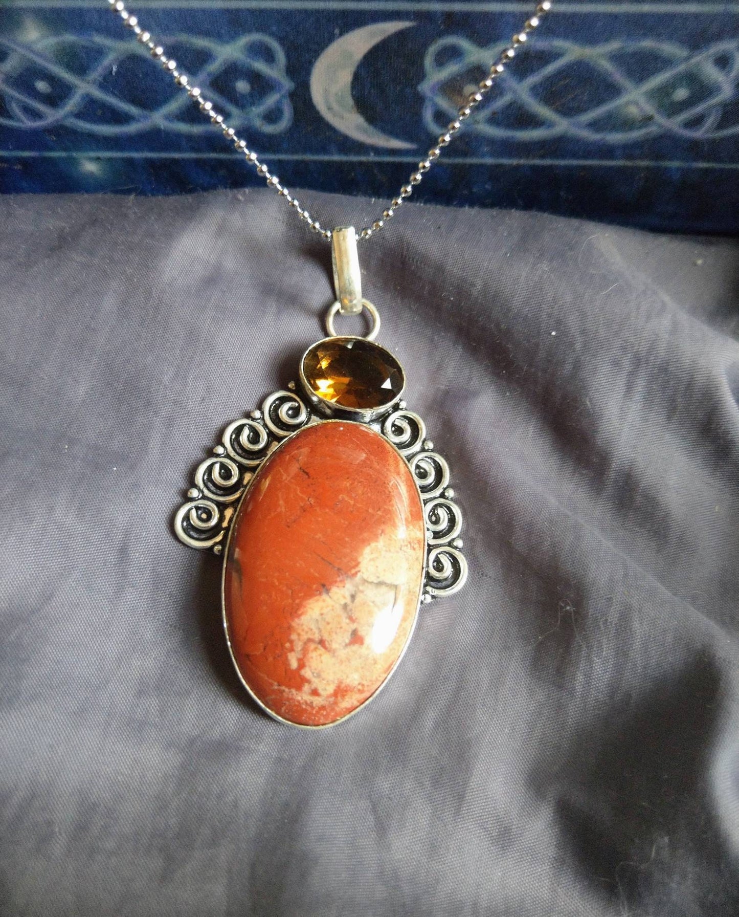 Red Jasper and smoky quartz necklace 925 silver pendant crystal healing natural stone jewellery