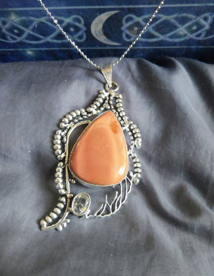 mookaite jasper necklace with clear topaz in 925 silver pendant Crystal healing natural Stone