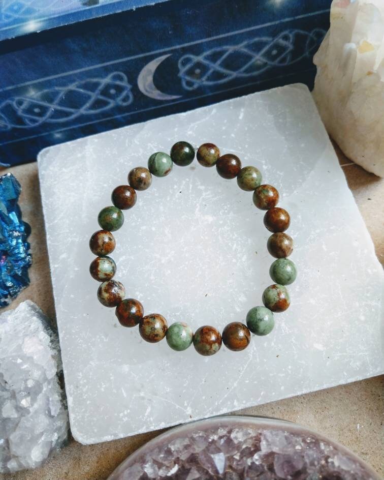 African green opal bracelet Crystal healing natural stone gift for him or her stacking stretch bead jewellery for men or women