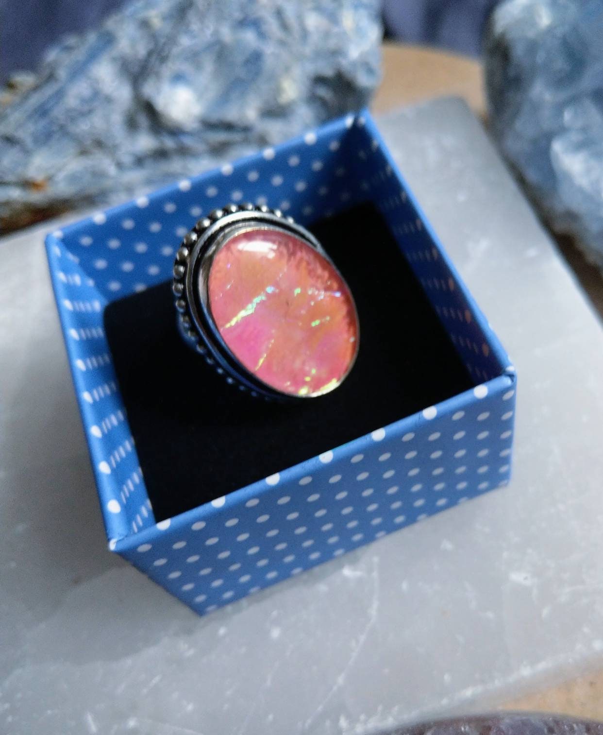 Dichroic glass ring in 925 silver Size 6.75/N witchy jewellery gift for her jewelry for women