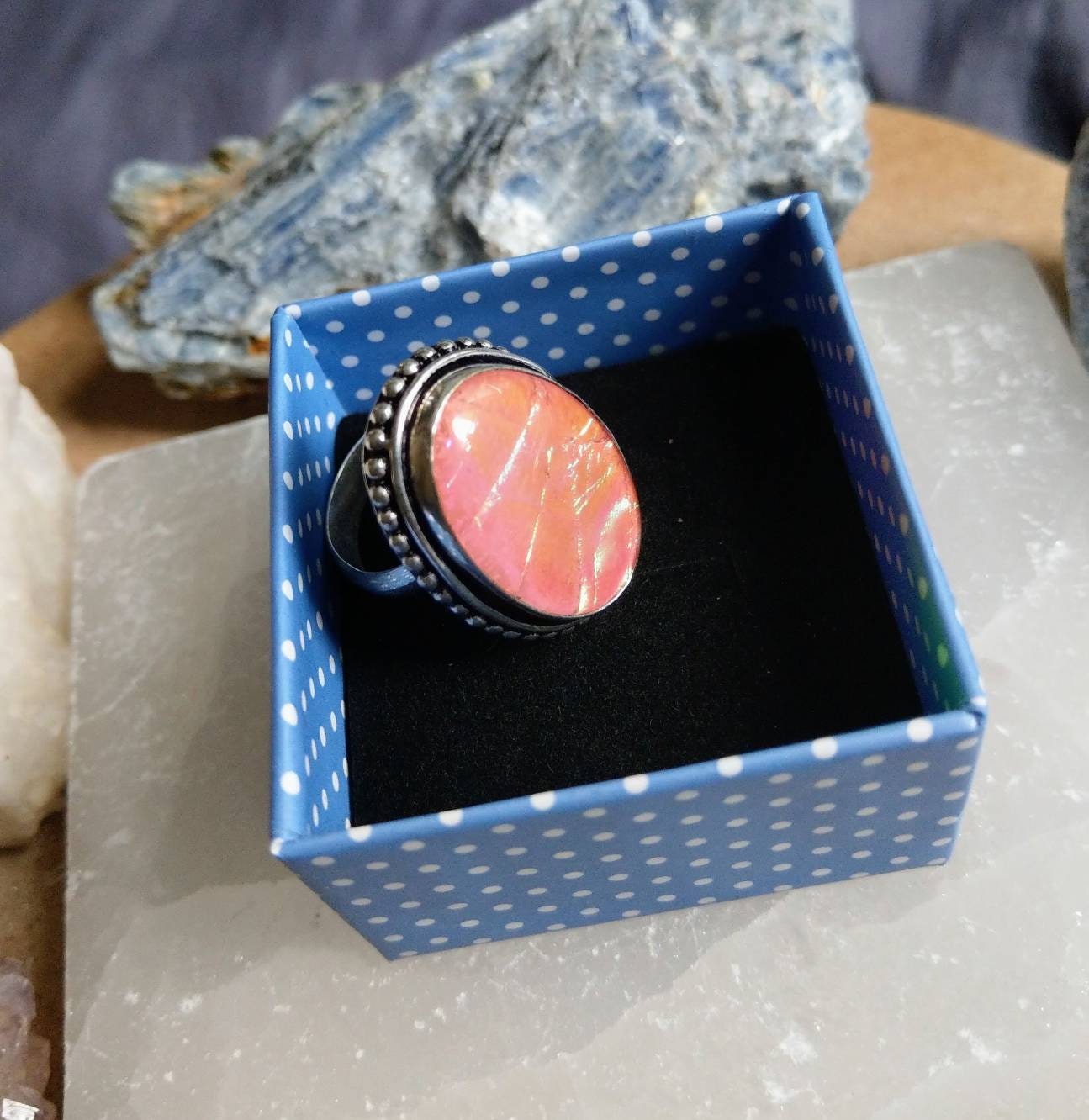 Dichroic glass ring in 925 silver Size 6.75/N witchy jewellery gift for her jewelry for women