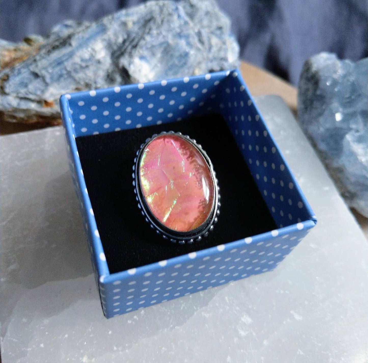 Dichroic glass ring in 925 silver Size 6.75/N witchy jewellery gift for her jewelry for women