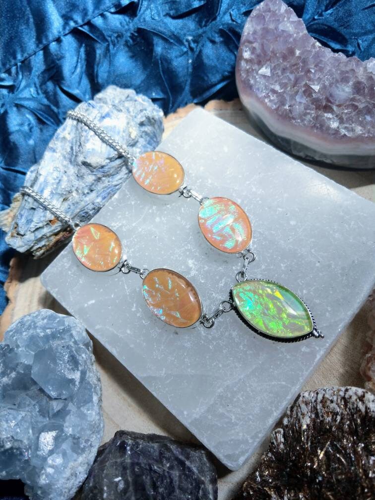 Dichroic glass necklace 925 silver necklace statement witchy jewelry necklace for her dichroic glass jewellery