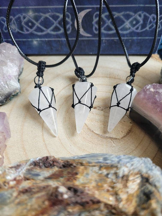 Clear Quartz necklace adjustable cone Crystal healing natural stone Necklace - Master Healer, Amplifier, Clarity, Light