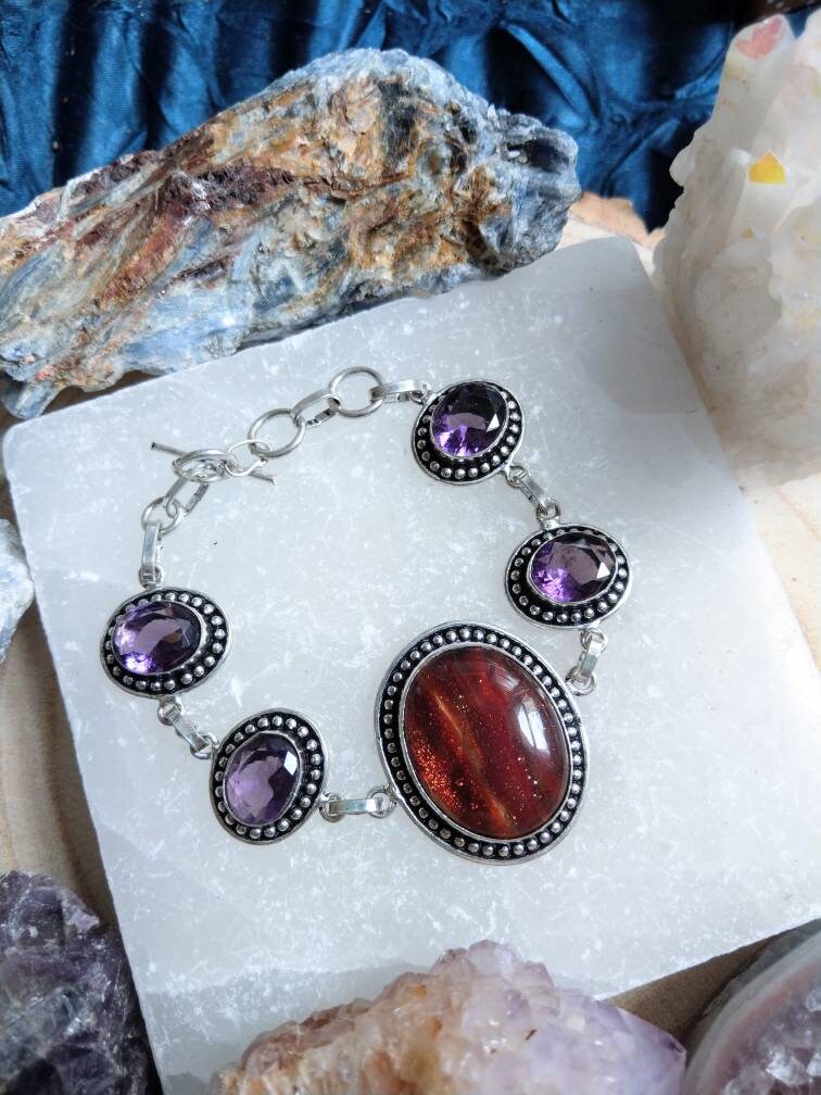 Dichroic glass and amethyst bracelet in 925 silver Crystal healing witchy jewelry gift fir her