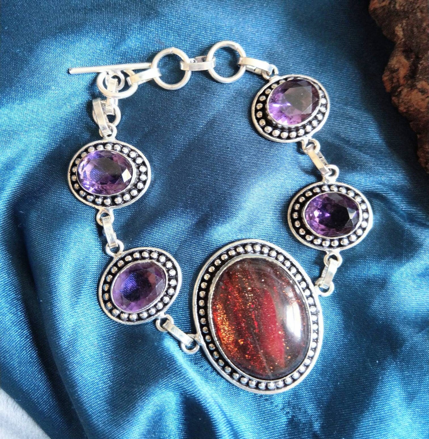 Dichroic glass and amethyst bracelet in 925 silver Crystal healing witchy jewelry gift fir her