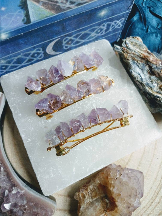 Amethyst hair slide clip natural stone crystal healing witchy hair jewellery bridal wear gift for her