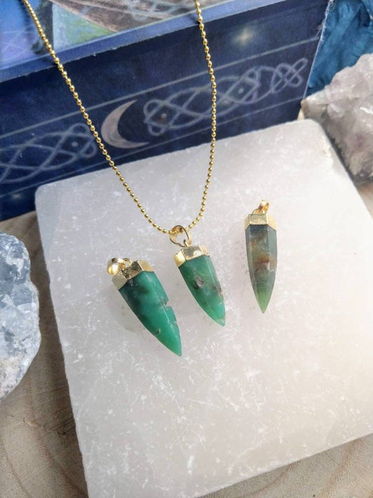 Chrysoprase point pendant crystal healing natural stone necklace jewellery