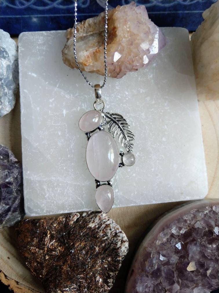 Rose Quartz necklace 925 Silver pendant crystal healing natural stone Heart Chakra