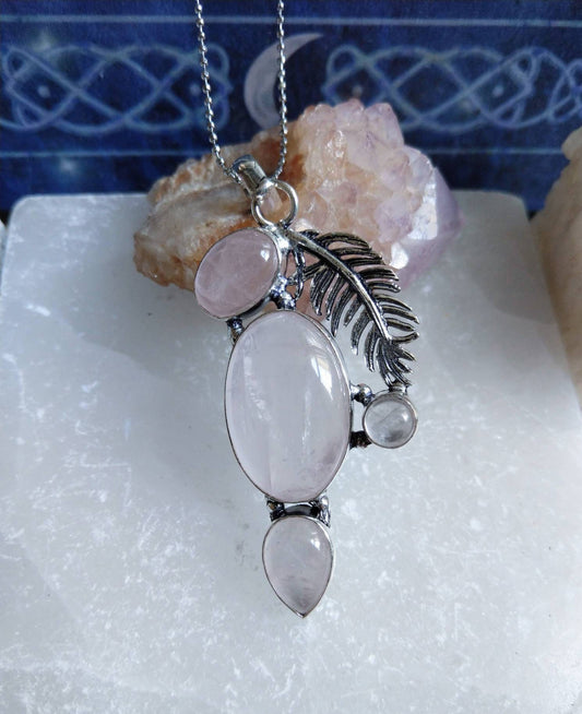 Rose Quartz necklace 925 Silver pendant crystal healing natural stone Heart Chakra