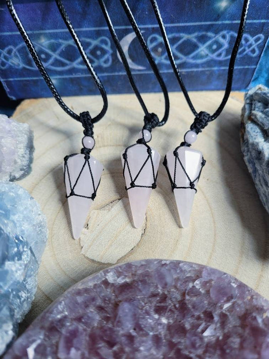 Rose Quartz necklace cone adjustable Crystal healing natural stone crystal jewelry