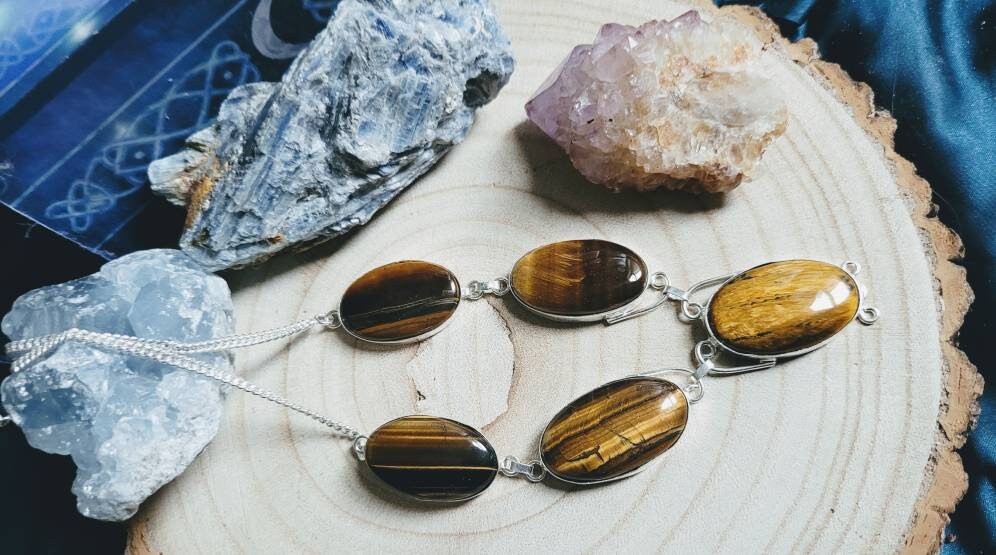 tigers eye necklace in 925 silver crystal healing natural stone protection