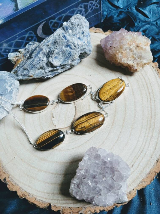 tigers eye necklace in 925 silver crystal healing natural stone protection