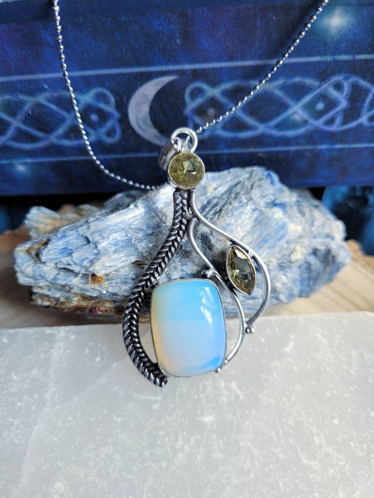 Opalite necklace with honey topaz in 925 silver pendant natural stone crystal gemstone jewelry