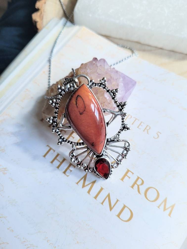 Red Jasper necklace red garnet pendant 925 silver pendant natural stone jewellery crystal healing jewelry