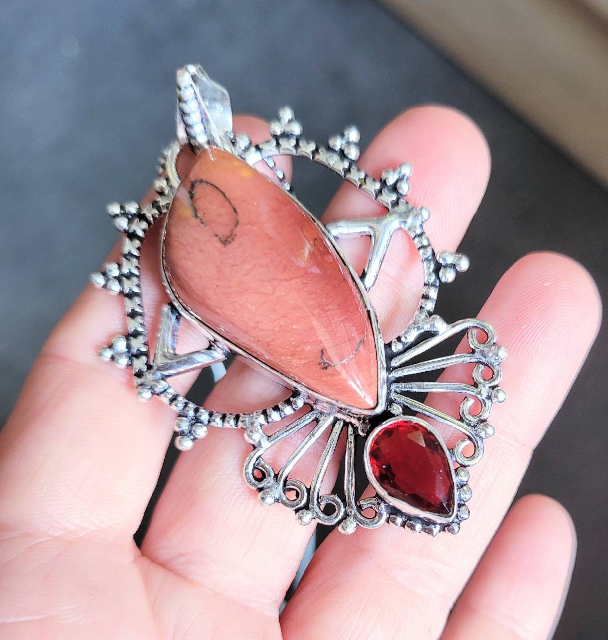 Red Jasper necklace red garnet pendant 925 silver pendant natural stone jewellery crystal healing jewelry