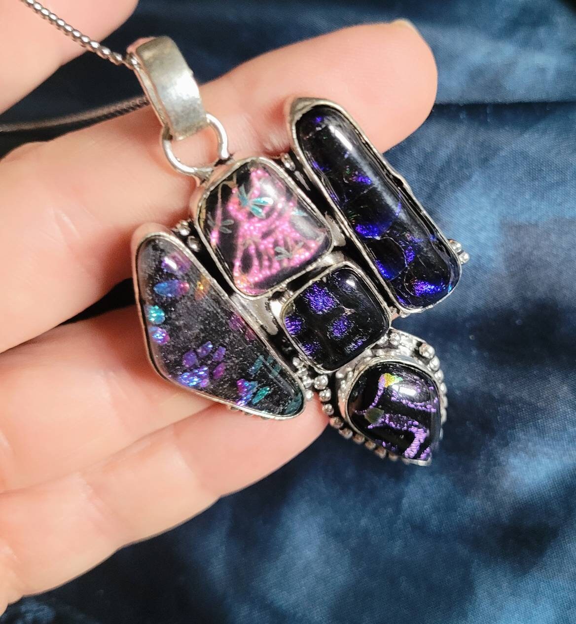 Dichroic glass necklace pendant in 925 silver gift for her