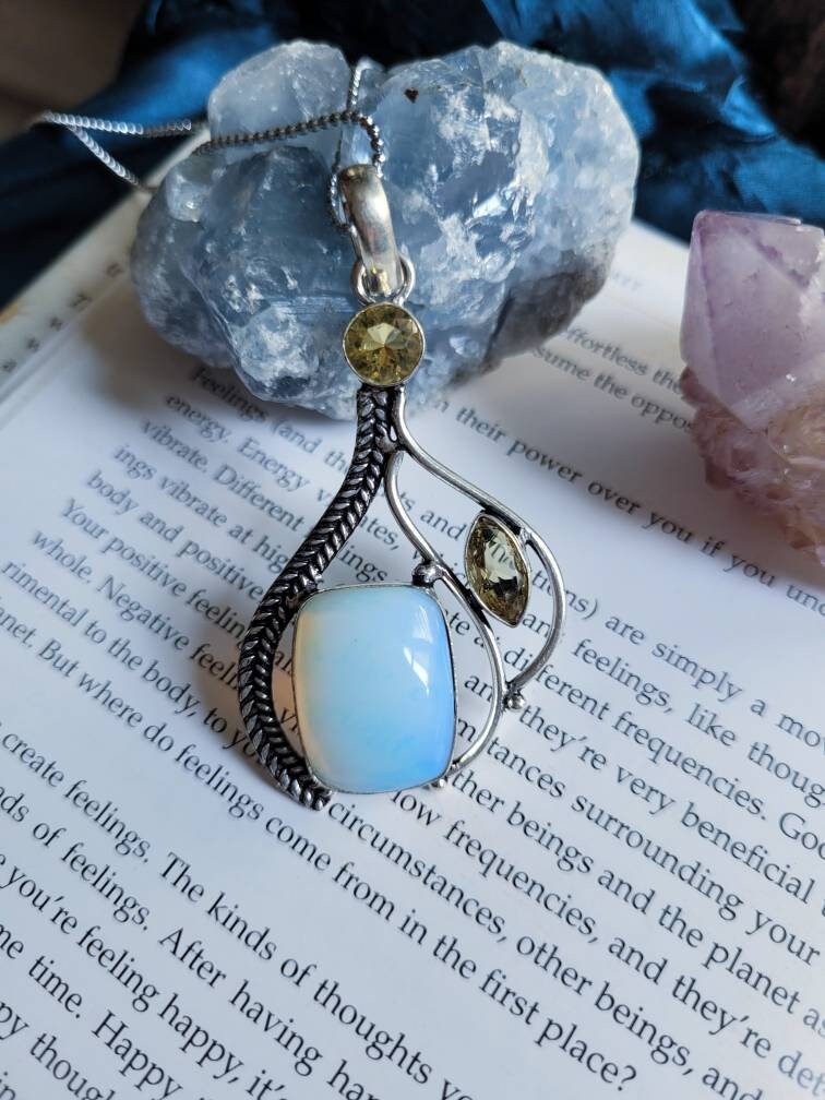 Opalite necklace with honey topaz in 925 silver pendant natural stone crystal gemstone jewelry