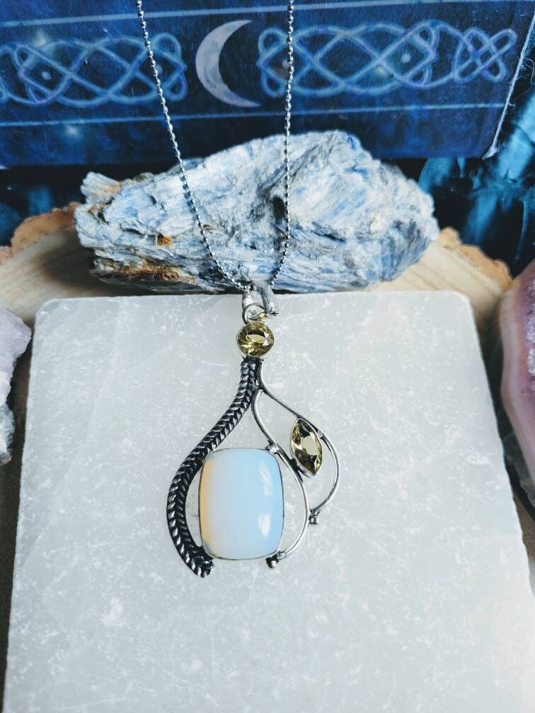 Opalite necklace with honey topaz in 925 silver pendant natural stone crystal gemstone jewelry