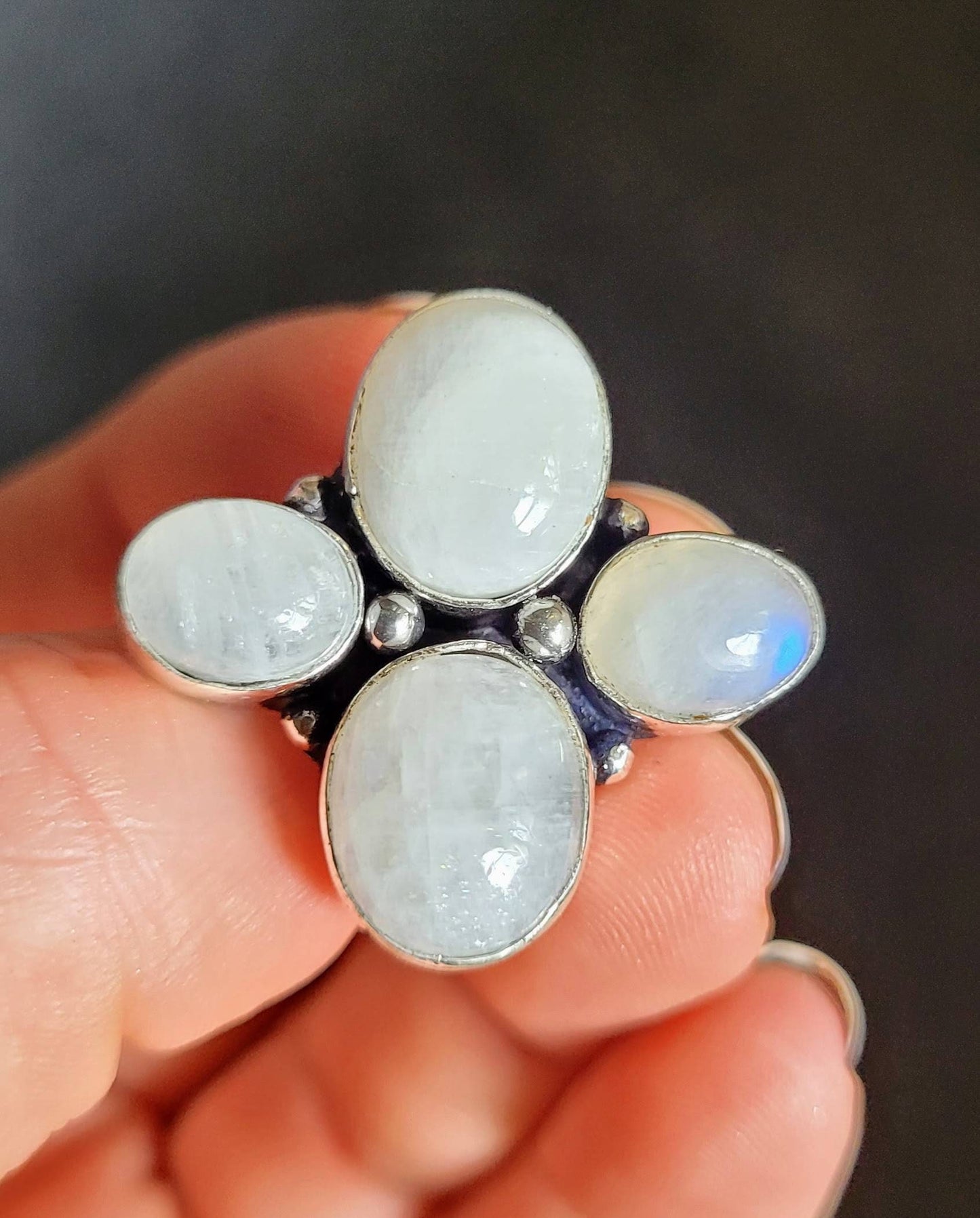 rainbow moonstone ring size 7/N1/2 925 silver crystal healing natural Stone jewelry