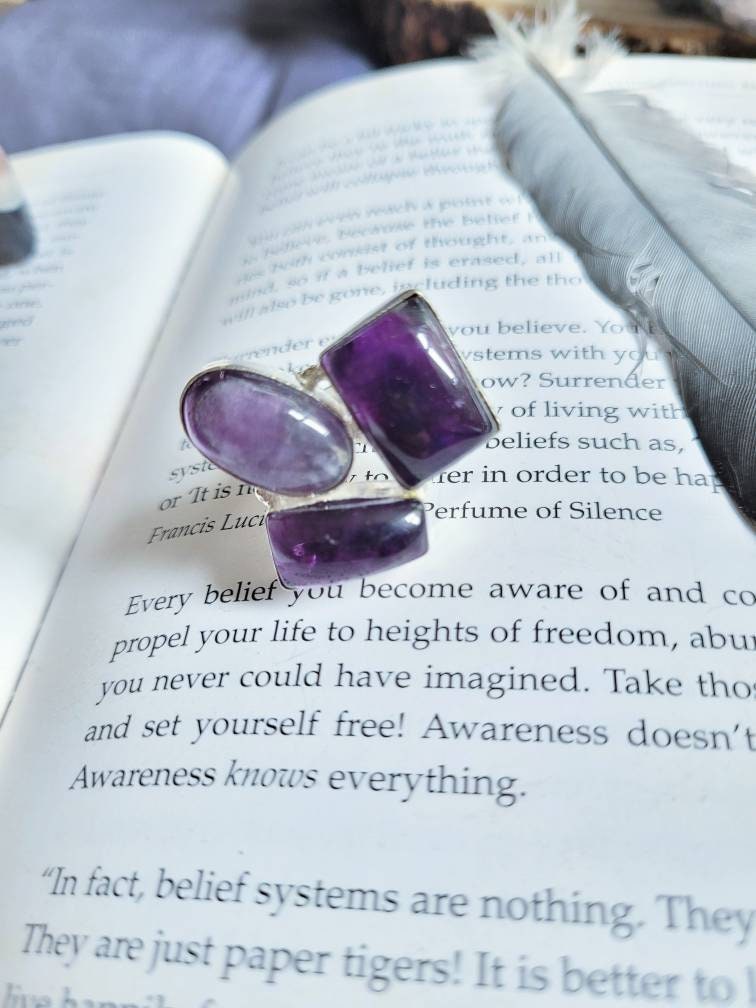 Amethyst ring in 925 silver crystal jewelry natural stone size 7.5/0.5