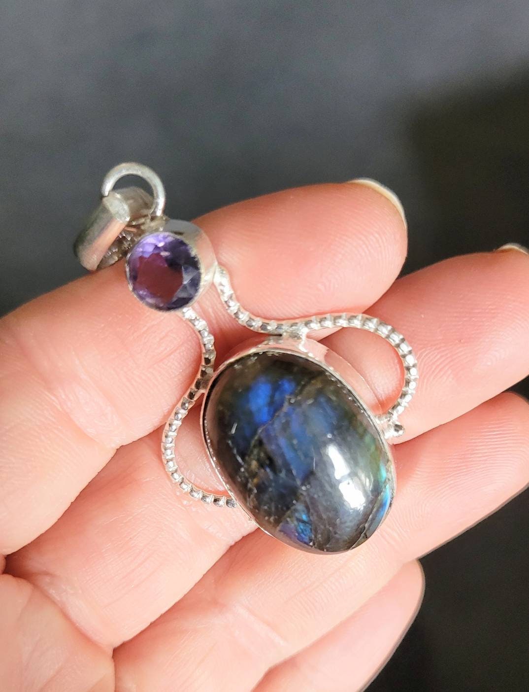 labradorite and amethyst necklace in 925 silver pendant crystal jewelry natural stone