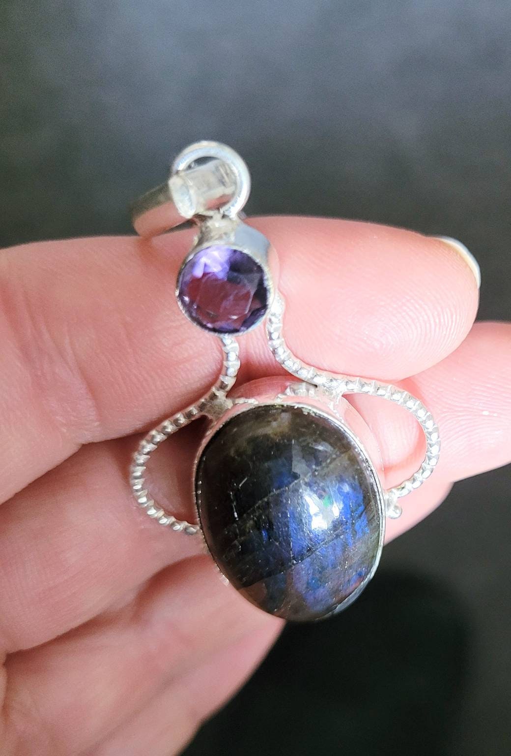 labradorite and amethyst necklace in 925 silver pendant crystal jewelry natural stone