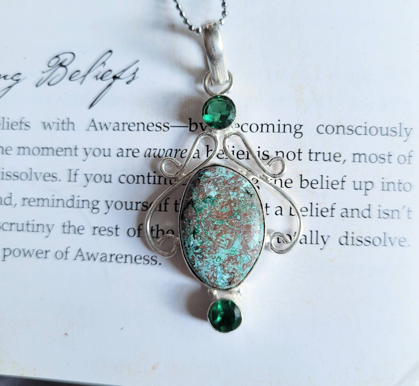 chrysocolla and green topaz necklace in 925 silver pendant crystal healing natural stone jewelry