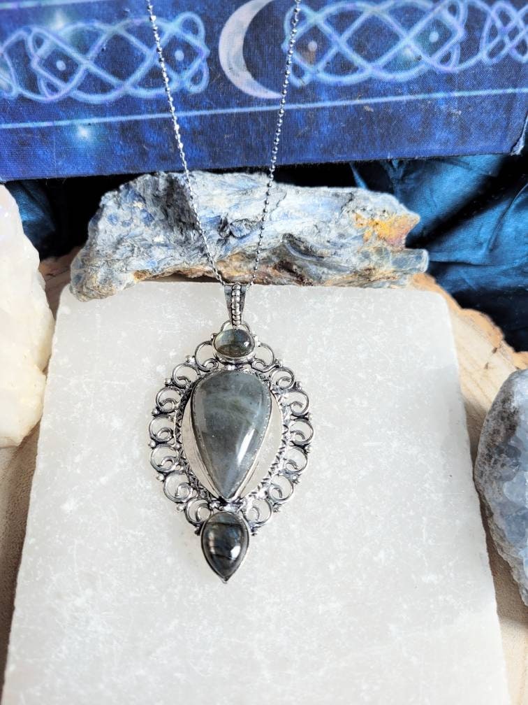 labradorite necklace in 925 silver pendant crystal jewelry natural stone witchy jewellery