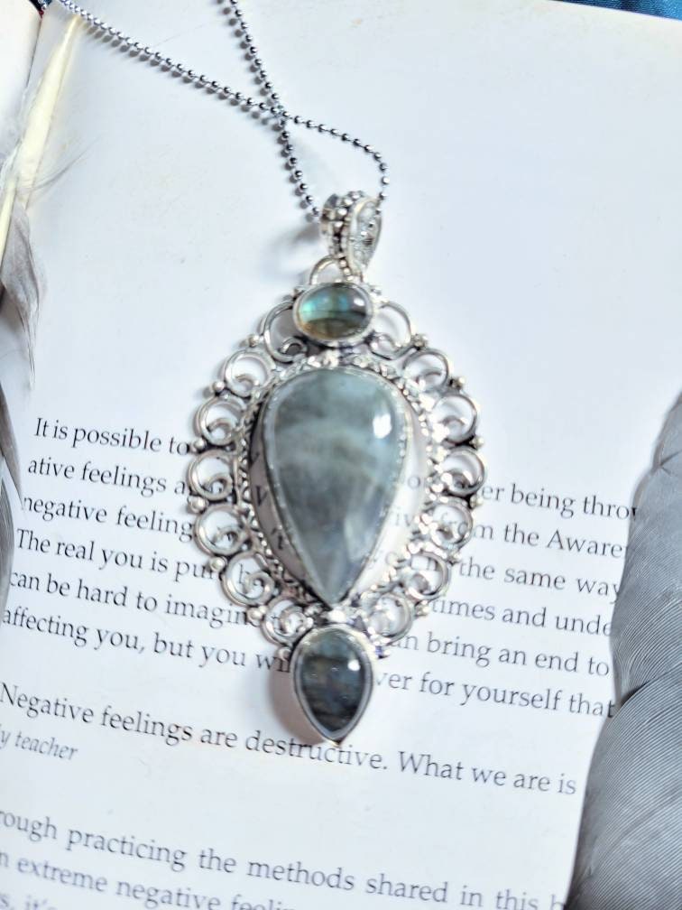 labradorite necklace in 925 silver pendant crystal jewelry natural stone witchy jewellery