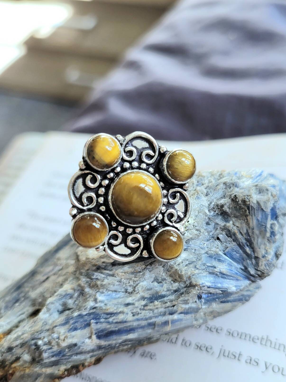 tigers eye ring 925 silver size 8.75/R crystal healing protection witch jewellery