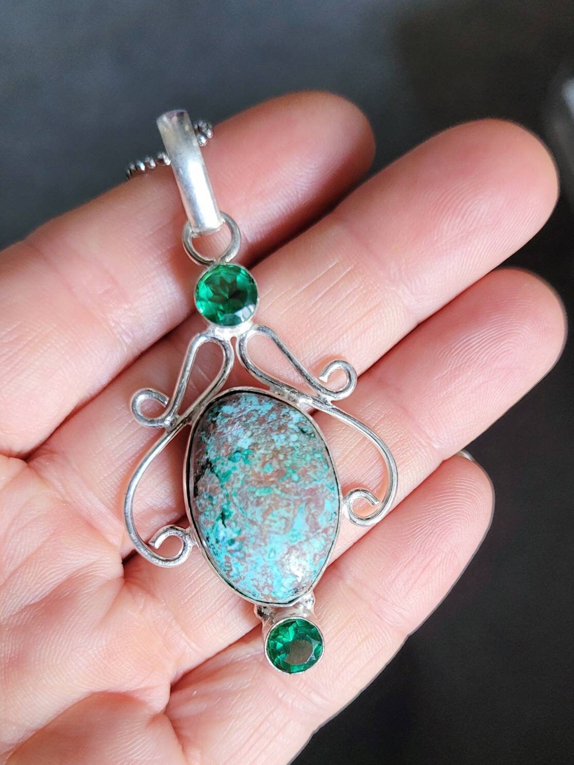 chrysocolla and green topaz necklace in 925 silver pendant crystal healing natural stone jewelry