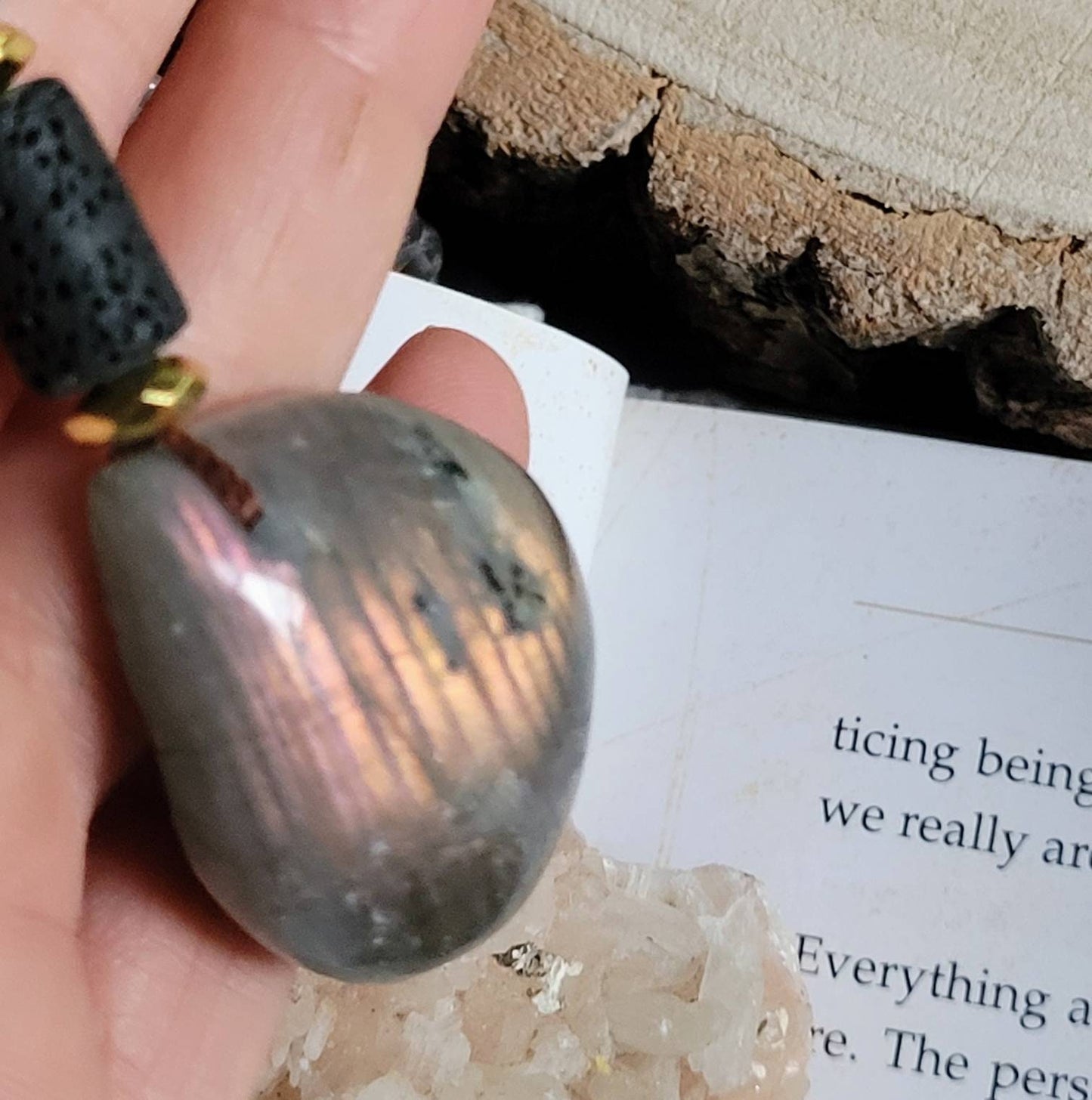 labradorite necklace teardrop pendant knotted crystal healing natural stone jewellery witchy gift for him or her gemstone jewelry