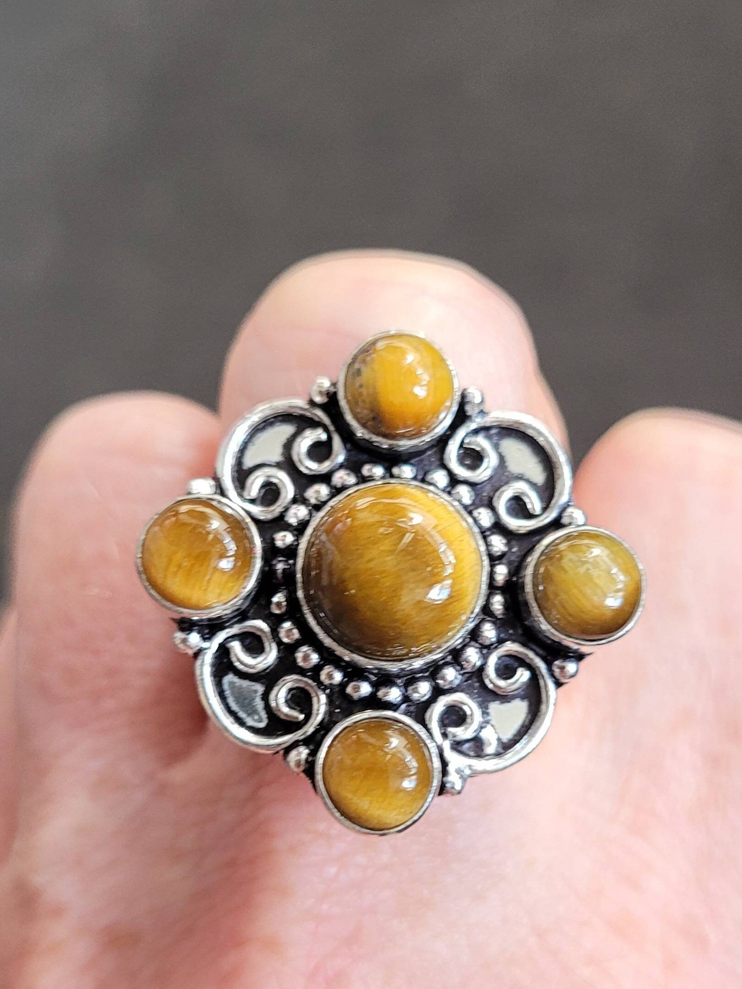 tigers eye ring 925 silver size 8.75/R crystal healing protection witch jewellery